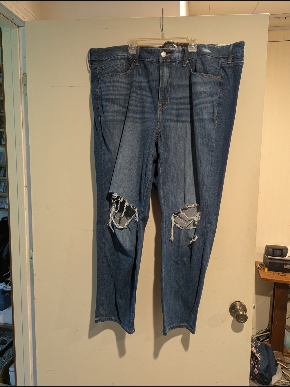 torrid Distressed Blue Boyfriend Jeans with Knee Rips